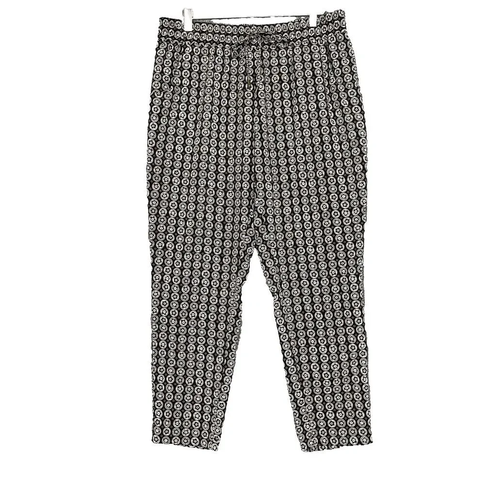 Coldwater Creek Pants Womens XL 16 Black Brown Print Natural Fit Pull On Elastic